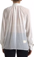 White Silk Sheer Tied Neck Polka Dots Blouse 3