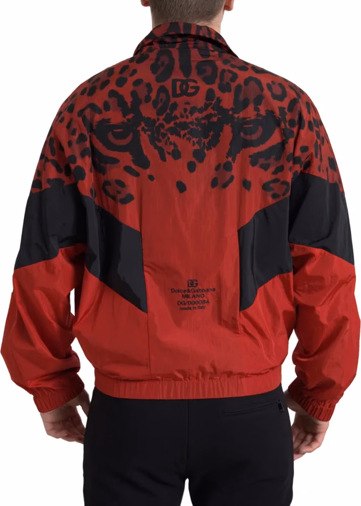 Red Leopard Nylon Full Zip Sweater