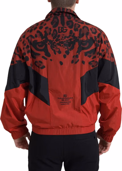 Red Leopard Nylon Full Zip Sweater