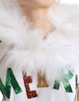 White Cotton Christmas Sequin Fur T-shirt 4