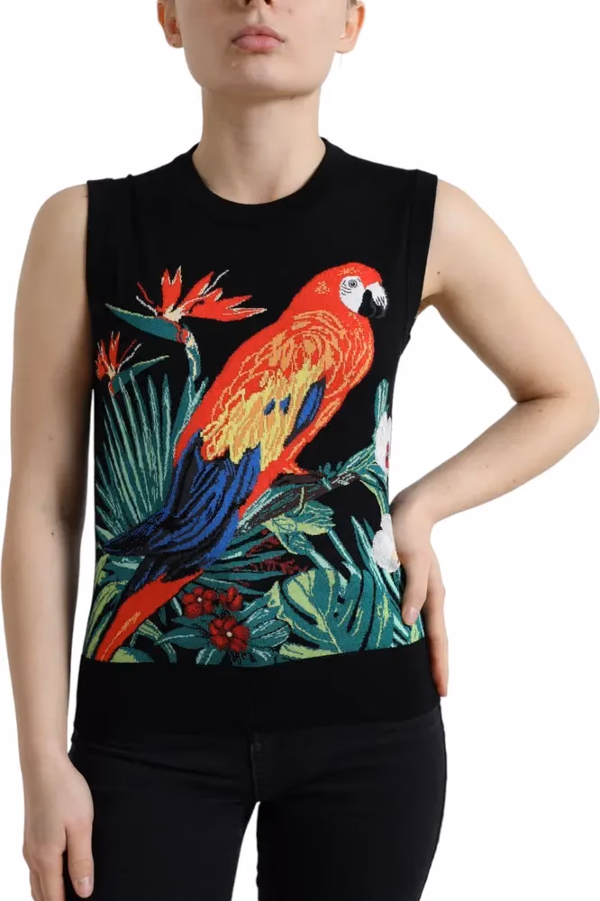 Black Bird Wool Knit Sleeveless Tank T-shirt