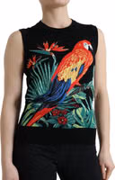 Black Bird Wool Knit Sleeveless Tank T-shirt 2