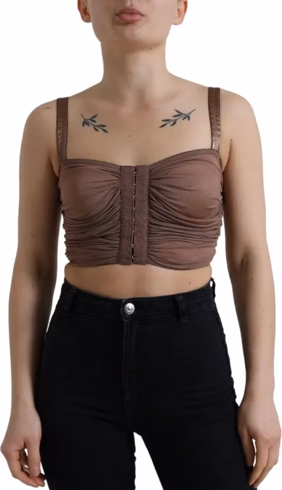 Brown Viscose Bustier Sleeveless Cropped Top