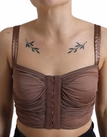 Brown Viscose Bustier Sleeveless Cropped Top 4