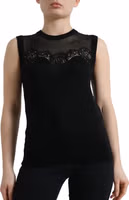Black Cashmere Lace Trim Sleeveless Tank Top 1