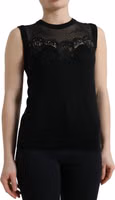 Black Cashmere Lace Trim Sleeveless Tank Top 2