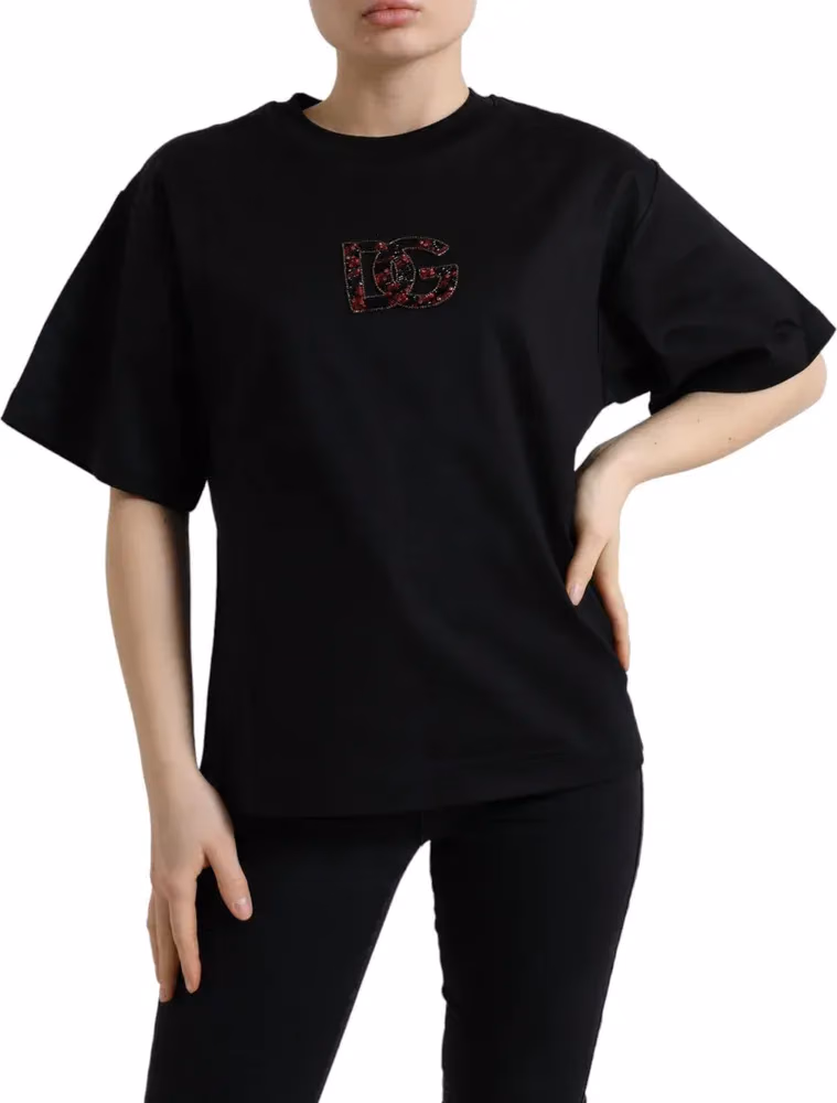 Black Cotton DG Crystal Crewneck Tee T-shirt