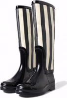 Black Rubber Knee High Flat Boots Shoes 1
