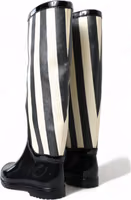 Black Rubber Knee High Flat Boots Shoes 2