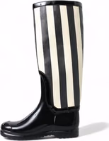 Black Rubber Knee High Flat Boots Shoes 3