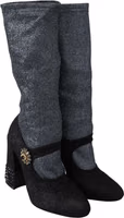 Black Crystal Mary Janes Booties Shoes 4