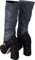 Black Crystal Mary Janes Booties Shoes 5