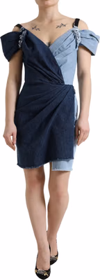Blue Patchwork Two Tone Denim Mini Dress