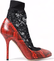 Red Ayers Leather Lace Socks Pumps Shoes 5