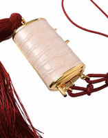 Pink Exotic Leather Mini Mirror Tassel Makeup Bag 2
