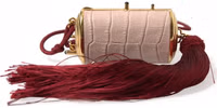 Pink Exotic Leather Mini Mirror Tassel Makeup Bag 3