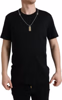Black Cotton Dog Tag Round Neck T-shirt 1