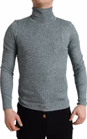 Green Polyester Turtleneck Pullover Sweater 1