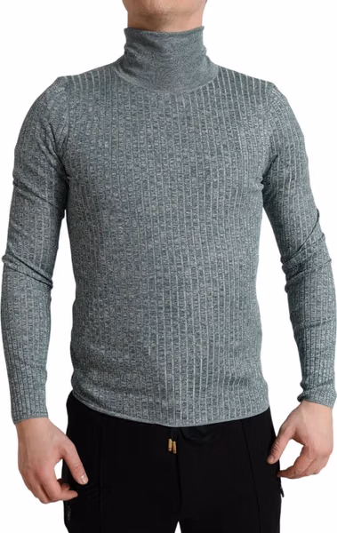 Green Polyester Turtleneck Pullover Sweater