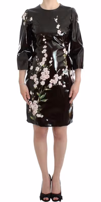 Black patent floral HANDPAINTED dress