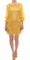 Yellow lace crystal mini dress 1