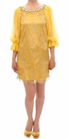 Yellow lace crystal mini dress 2