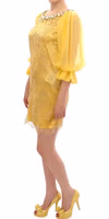 Yellow lace crystal mini dress 3