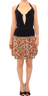 Multicolor floral bubble halterneck dress