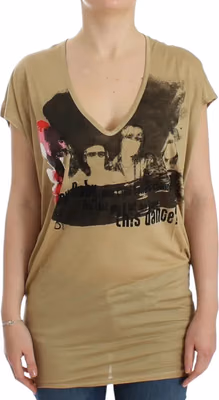 Beige motive print t-shirt