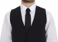 Black Wool Silk Stretch Dress Vest Blazer 5