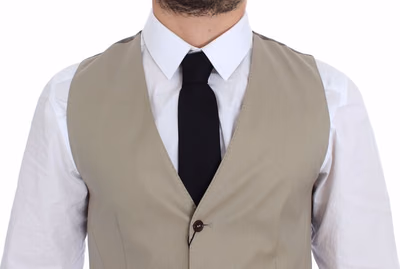 Beige Cotton Dress Vest Blazer Jacket