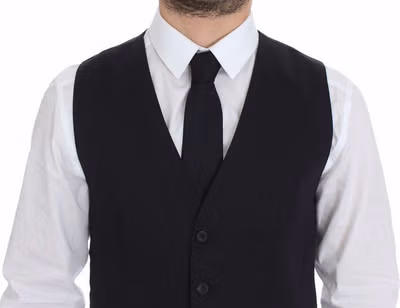 Blue Cotton Stretch Dress Vest Blazer
