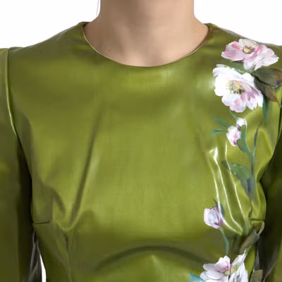 Green Floral Embellished Sheath Midi Dress
