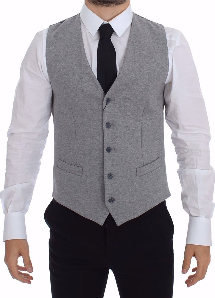 Gray Cotton Stretch Dress Vest Blazer