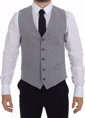Gray Cotton Stretch Dress Vest Blazer