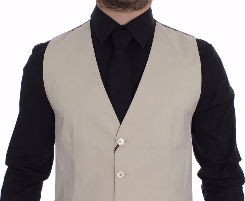 Beige Cotton Stretch Dress Vest Blazer