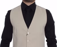 Beige Cotton Stretch Dress Vest Blazer 1