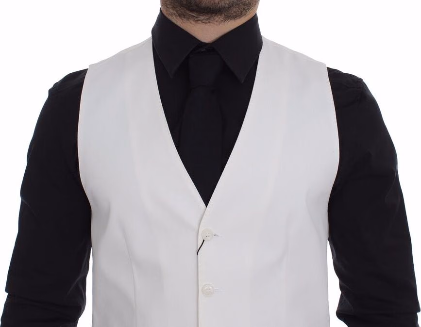 White Cotton Silk Blend Dress Vest Blazer