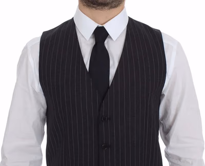 Gray Striped Wool Logo Vest Gilet Weste