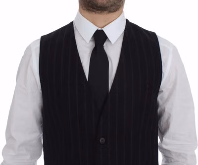 Black Striped Wool Logo Vest Gilet Weste