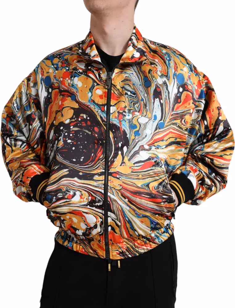 Multicolor Abstract Polyester Bomber Jacket