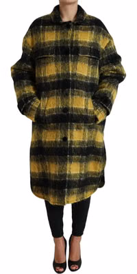 Yellow Plaid Long Sleeve Casual Coat Jacket