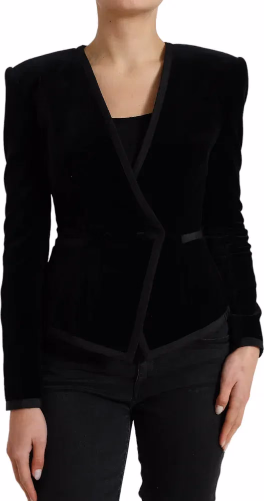Black Velvet Cotton Double Breasted Jacket