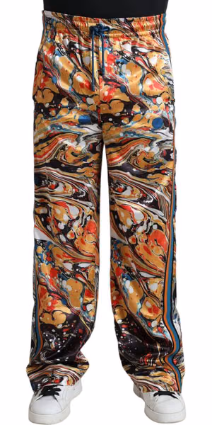 Multicolor Marble Print Satin Pants