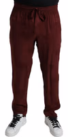 Maroon Crown Pattern Silk Pajama Pants 1