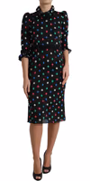 Black Polka Dot Ruffle Cotton Midi Dress 1