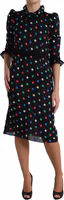 Black Polka Dot Ruffle Cotton Midi Dress 2