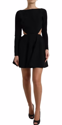 Black Viscose Cut Out A-line Long Sleeves Mini Dress