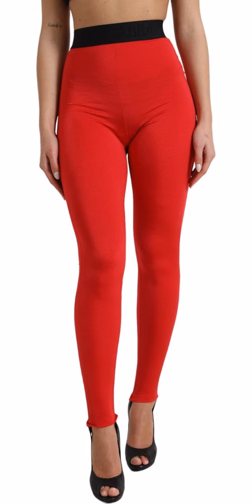 Red Nylon DG Logo Slim Leggings Pants