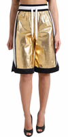 Gold Polyester Perforated High Waist Shorts 1